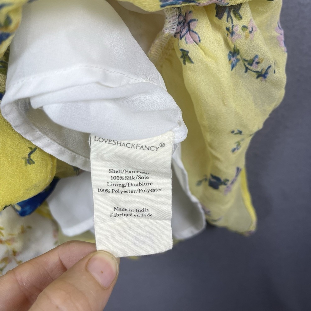 Love Shack Fancy Floral Arlo Mini Dress 100% Silk Sz 6 Patchwork - Picture 5 of 7